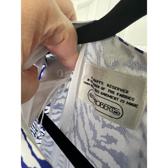 Vintage 80s Blue White Tiger Animal Print Secretary Dress Midi Oversized 12 L/XL - Picture 4 of 9